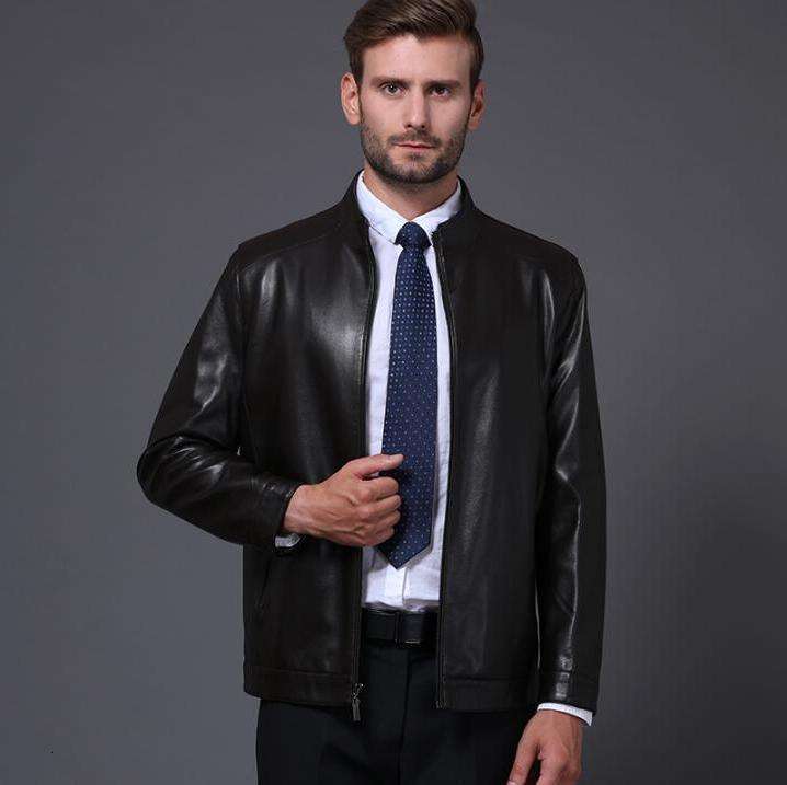 2023 New Mens Hot Sheepskin Standing Collar Jackets Business Casual Plus Veet Outerwear Winter Men Genuine Leather Jacket