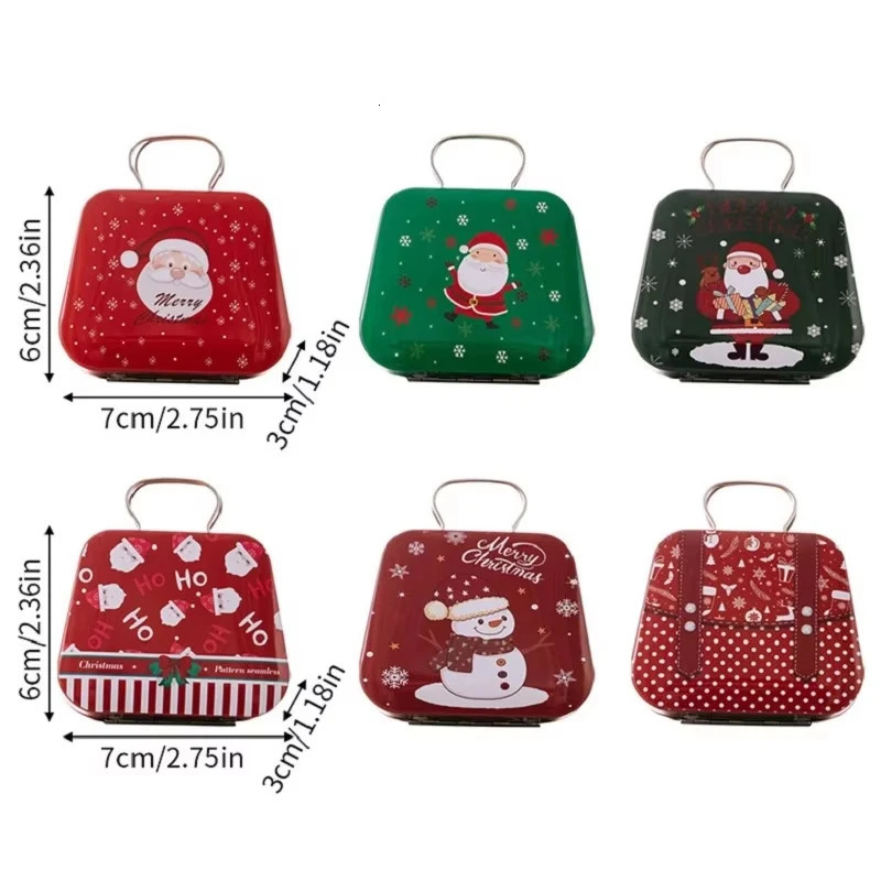Metal Square Mini Christmas Candy Gift Box Leather Bag Christmas Candy Box Christmas Tote Bag Open And Close Gift Box 241025