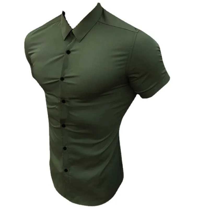 Summer mens casual formal single breasted shirt fashionable loose classic ultra-thin short slip solid color fashion shirt W241026