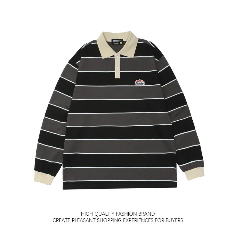 Japanese Vintage Stripe Long Sleeved Lapel Shirt Top for Men Women Loose Trend Streetwear 2023 BF Style Preppy Cotton Sweatshirt 241025