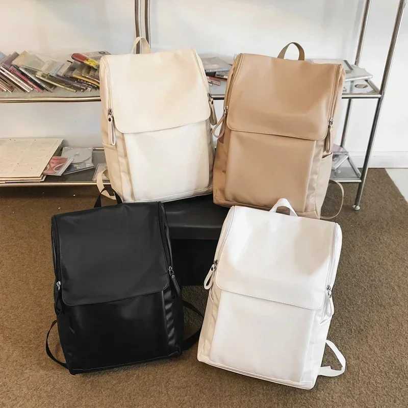 Korean Version Couple Flip Backpack Quality PU Leather Women Large Capacity Backpack Men Laptop College Backpack Travel Book BagXJ241026