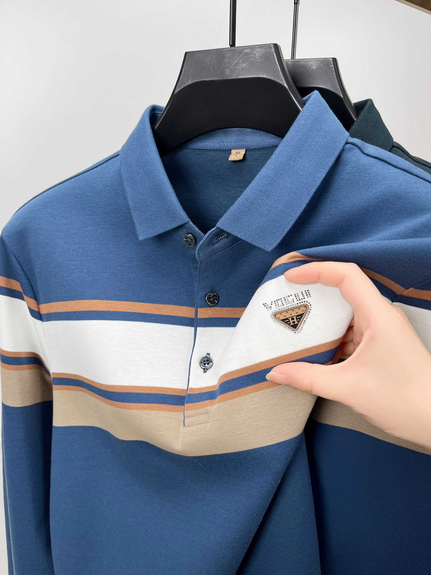 High end long sleeved mens polo shirt autumn fashion custom badge comfortable cotton golf top casual business Tshirt 241025