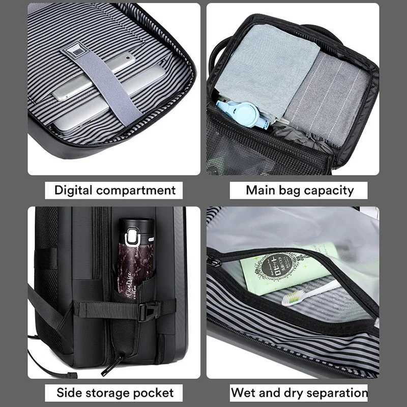 Mens 55L Large Capacity 17 Laptop Backpack Expandable Travel Backpack Waterproof 900D ABS Hard Shell Stylish Business BackpackXJ241026
