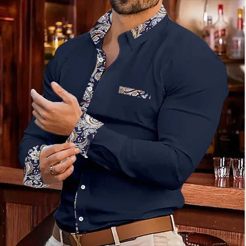 Mens button down casual shirt long sleeved patched work shirt casual comfortable casual and ele clothing W241026
