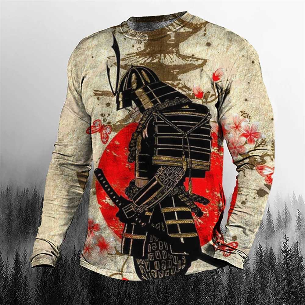 Er Cool Retro Japanese Sarai Mens T-shirt O-neck Mens Clothing Oversized Casual Long Sleve Top 3D Printed T-shirt W241026