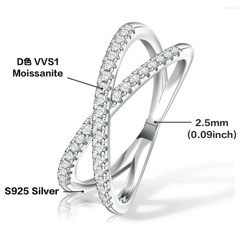Cluster Rings X-Cross Ring Sterling Sier D Color Moissanite Dia For Women Gold Plated Wedding Eternity Fine Jewelry