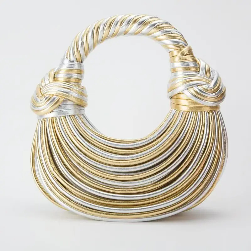 Handbags for Women 2024 Gold Handwoven Noodle Bags Rope Knotted Pulled Hobo Silver Evening Clutch Chic 241025