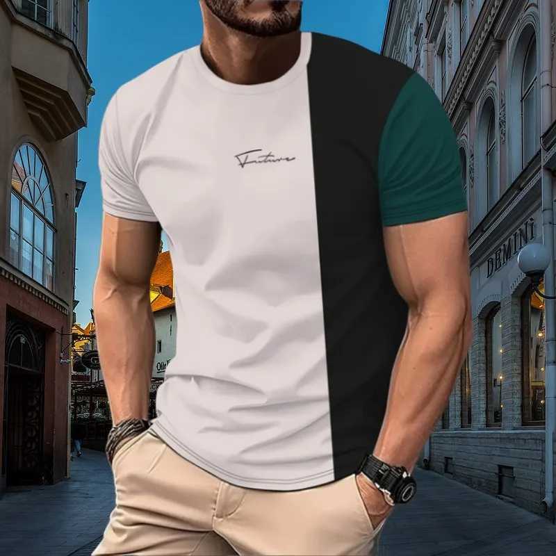 New summer mens graduate student color letter printed T-shirt casual short sleeved O-neck outdoor activity casual quick drying top W241026