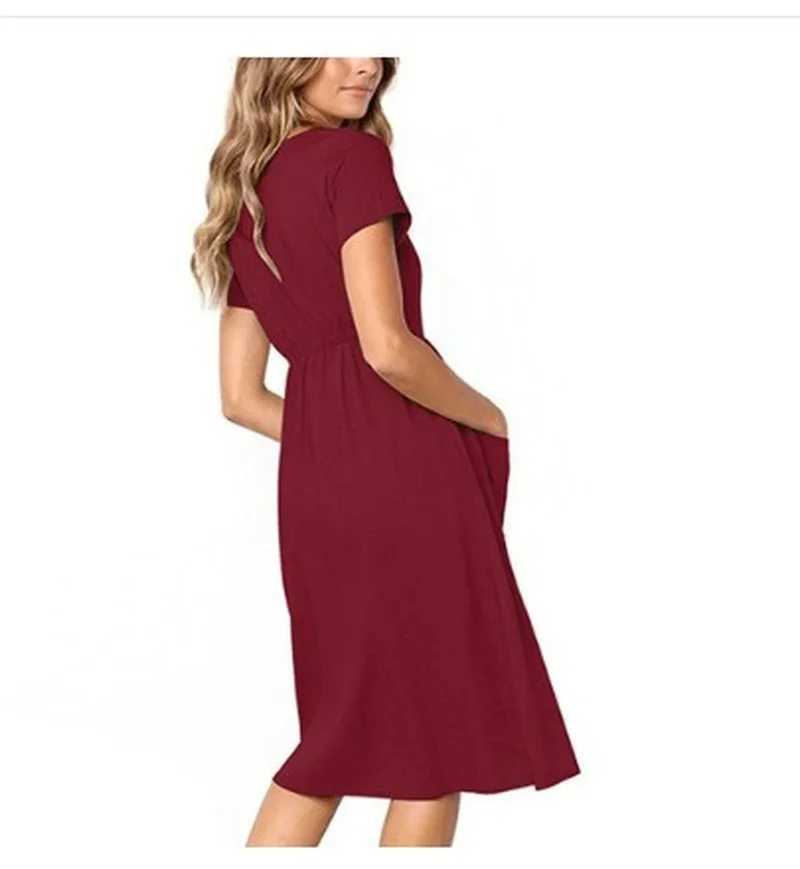 Pregnant womens dresses button pockets office casual clothing summer womens clothing plus size pregnant womens dresses graduate students W241026