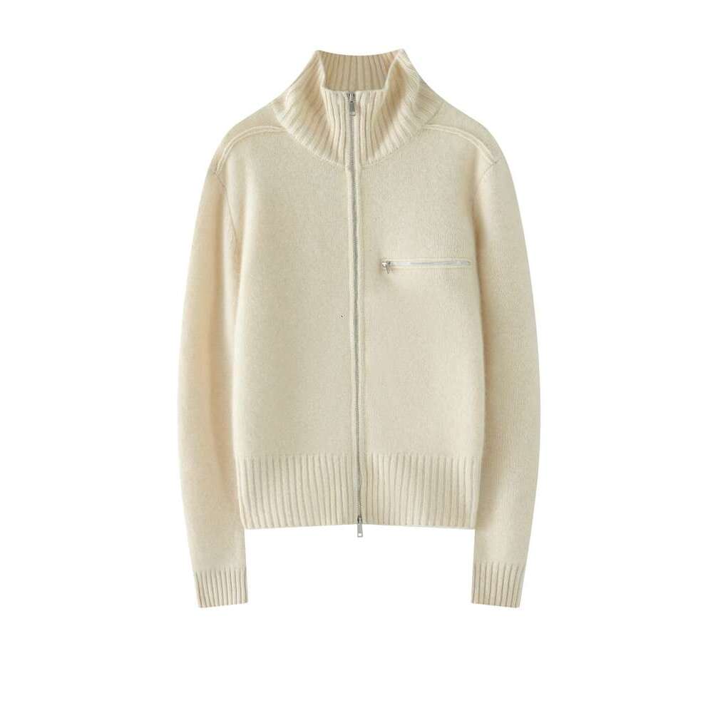 New Chic Women 100% Zipper Cardigan Turtleneck Long Sleeve Sweater Coat Autumn Winter Thick Cashmere Knitwear