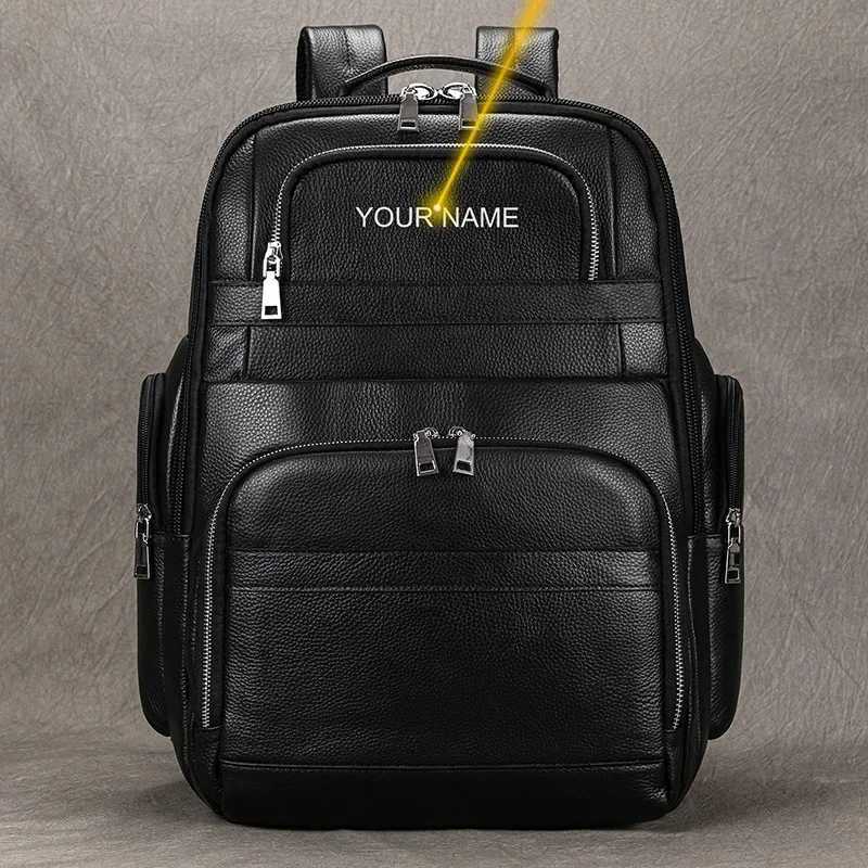 Double Layer Leather backpack For Men Large Capacity Travel Bag Business Computer Bag with USB Charging Laptop BackpacksXJ241026