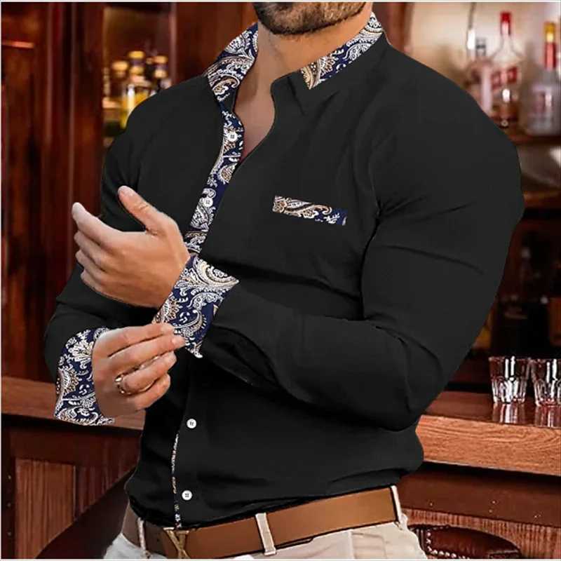 Mens button down casual shirt long sleeved patched work shirt casual comfortable casual and ele clothing W241026