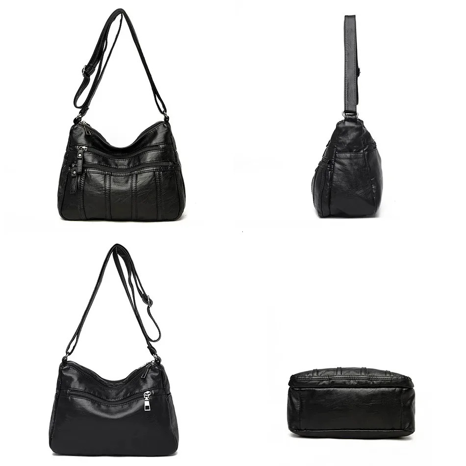 Fashion Soft Leather Crossbody Bags for Women 2024 Casual Female Multi Pocket Messenger Bags Retro Handbags Ladies Shoulder Bags 241025