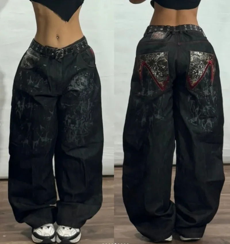 Y2K Fashion Women Letter Print Baggy Jeans Streetwear Vintage Gothic Casual Joker High Waist Wide Leg Pants Clothing 241025