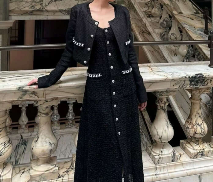 2024 New Spring Women's Suit, Mid Length Vest Skirt, Coarse Woolen Suit Two Piece Sets Womens Outifits