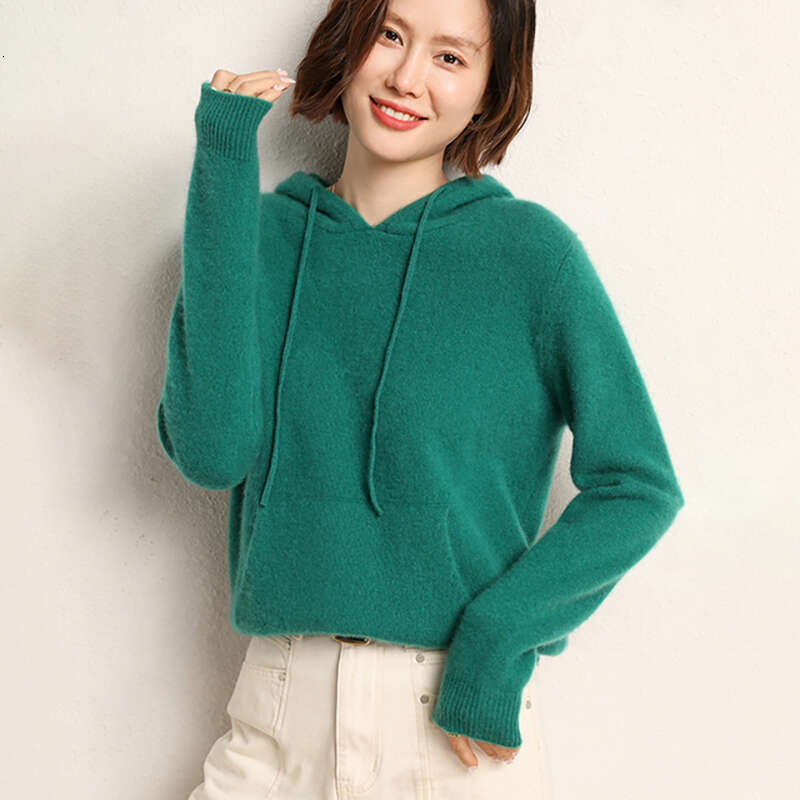 Aliselect High Quality 100% Cashmere Hoodies Insert Pocket Thick Sweater Women's Pullover Loose Warm Comfort Tops Clothing