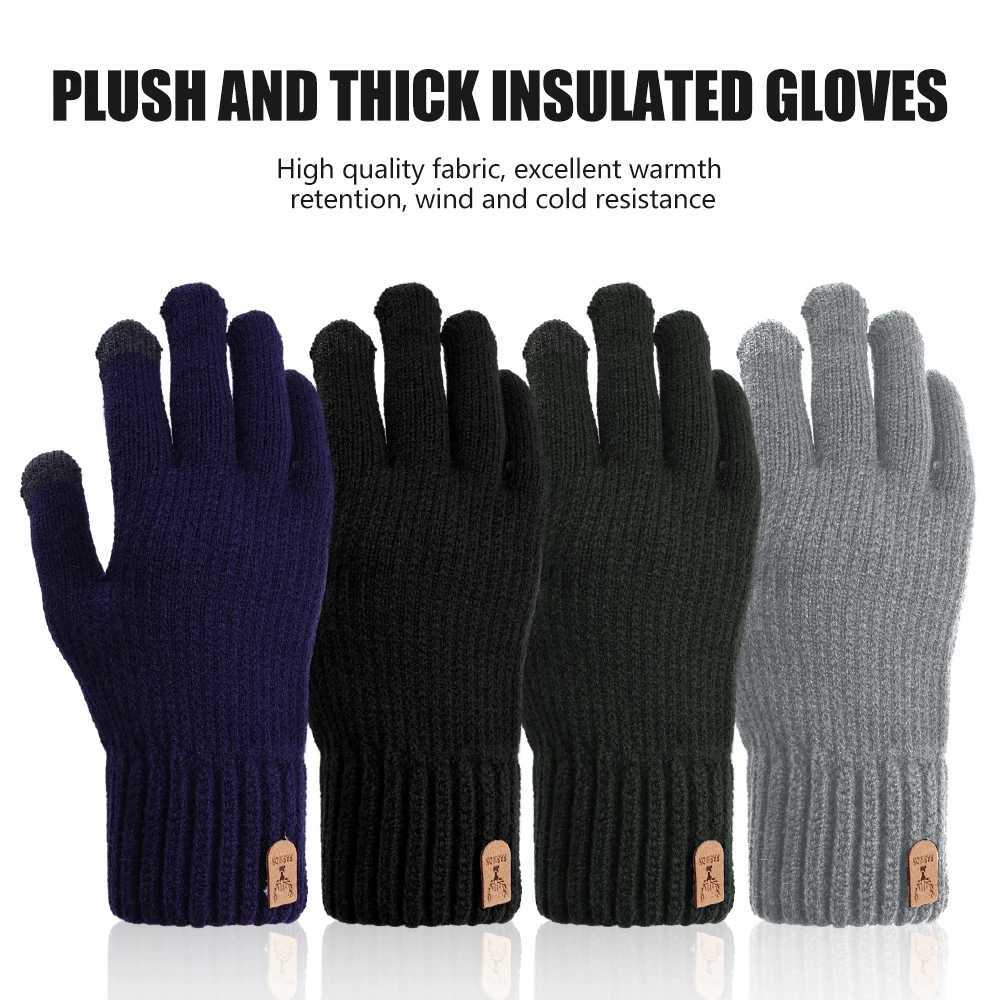Winter Mens Warm Knitted Gs Touch Screen High Quality Mens Cotton Thick Warm Wool Cashmere Solid Color Mens Busin Gs W241026