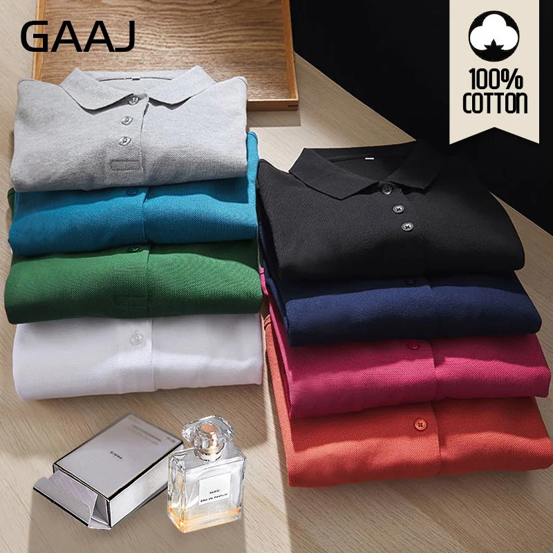 GAAJ 100 Cotton Mens PoloLong Sleeve PoloShirtLight TopsFashion Golf WearBusiness Polos MenswearMens Clothing 241025