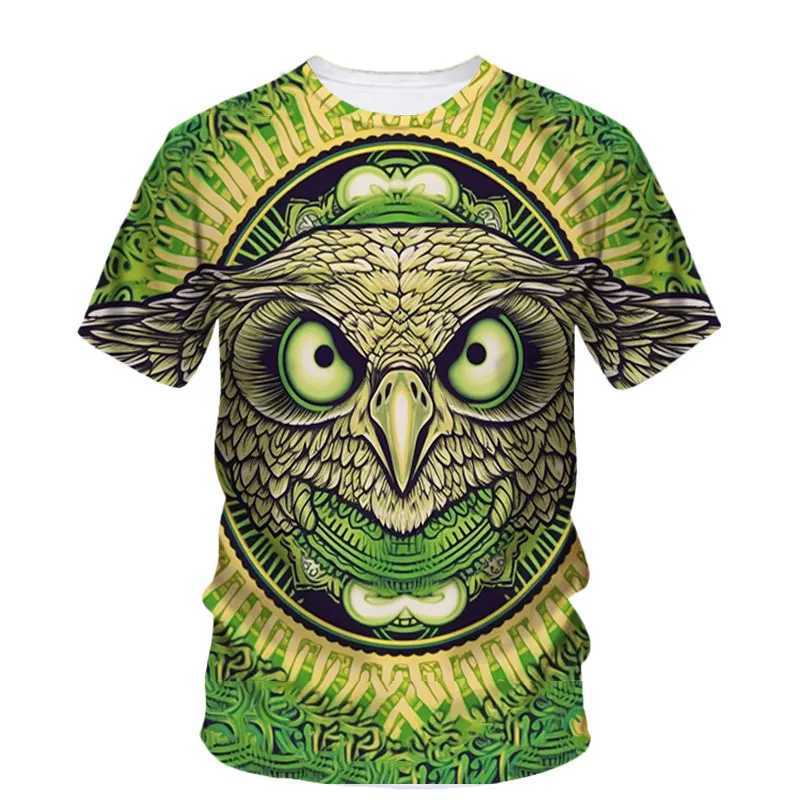 Owl pattern 3D printing summer mens T-shirt animal bird personality fashion tough guy Strt casual O-neck loose short Slv W241026