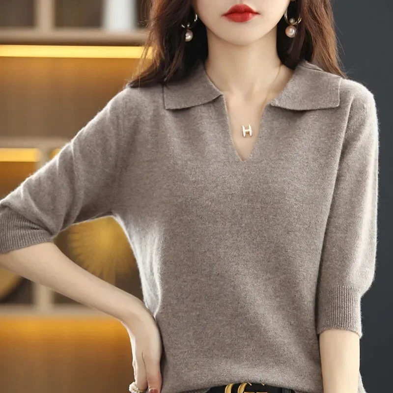 2024 Women Knitted Sweaters Autumn Winter Warm Clothing Fashion Casual Sweater Long Sleeve Jumper VNeck Loose Pullovers Top 241025