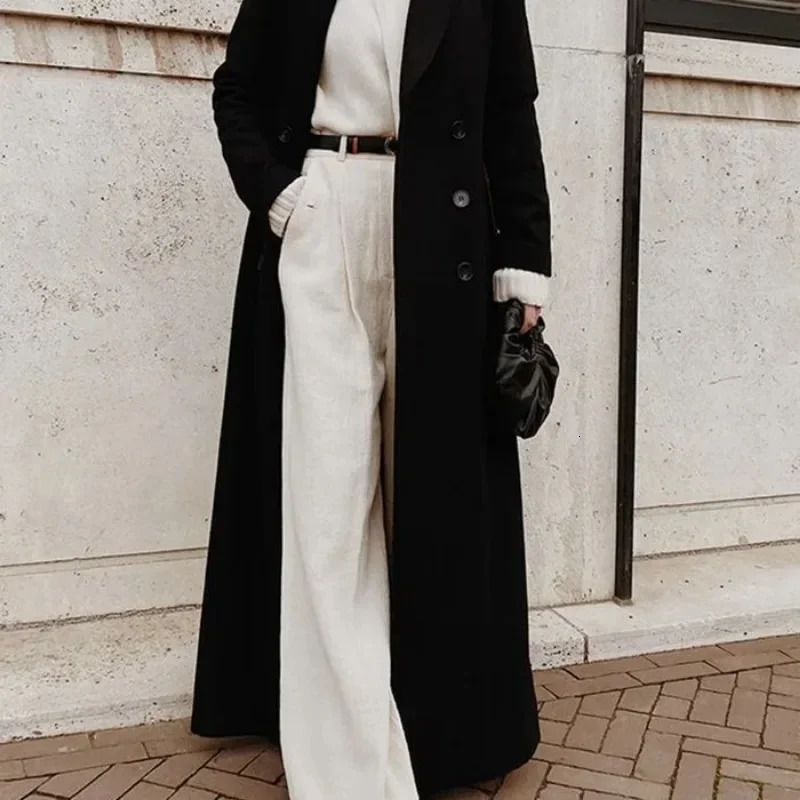 Autumn Winter Fashion Women Coat Y2K Chic Loose Long Oversize Warm Thick Trench Wool Blend Jacket Outwear 241025