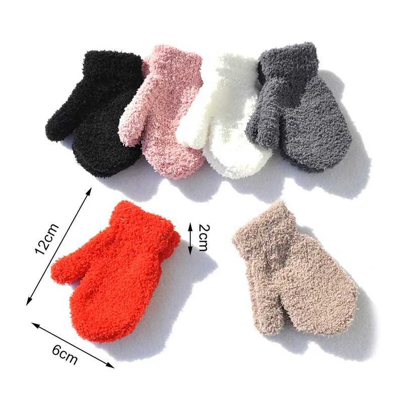Warm plush thick warm baby Gs winter with velvet connected fingers childrens coral velvet full finger Gs 1-4Y childrens Gs W241026