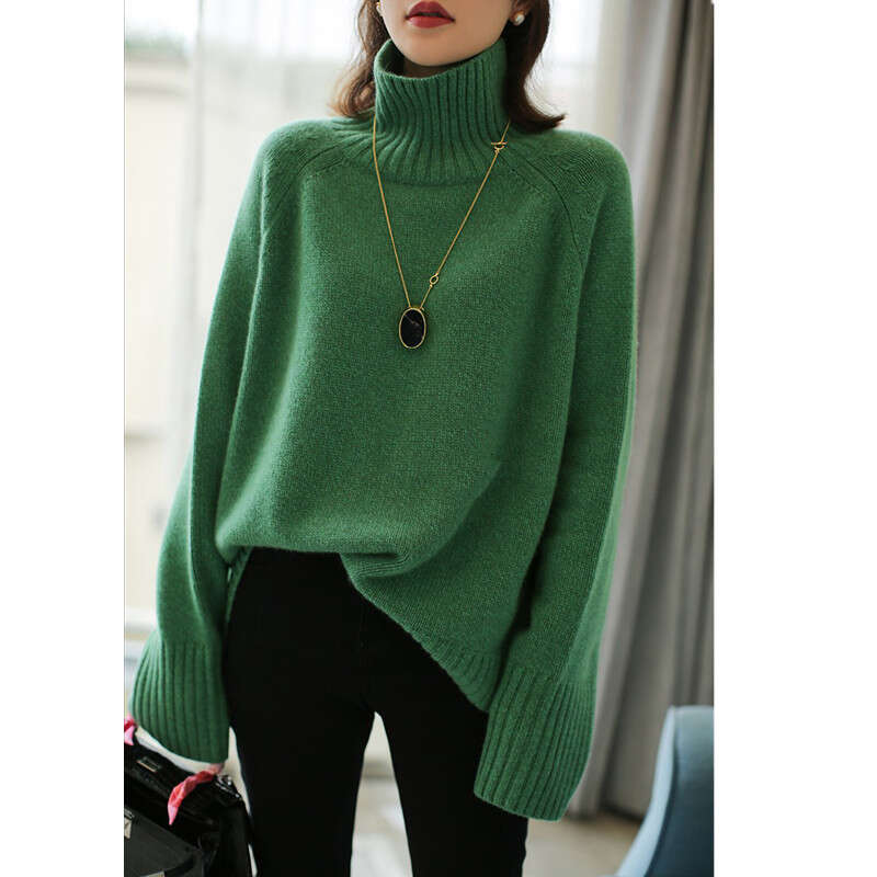 Autumn And Winter Thickened Cashmere Sweater Women Turtleneck Loose Large Size Solid Color Knit Bottom