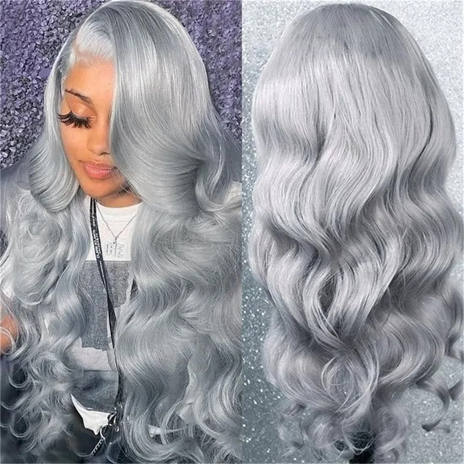 Grey Front Wigs Pre Plucked Body Wave Human Hair Wig13x4 HD Transparent Lace Frontal Wig Glueless Sier