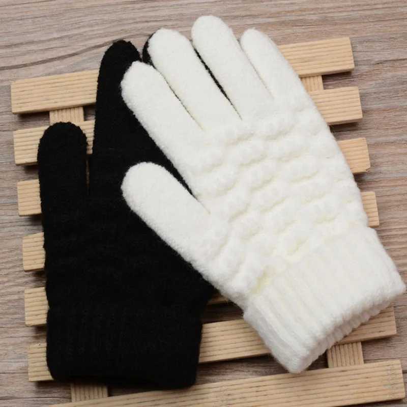 New Fashion Childrens Thick Knitted Gs Warm Winter Childrens Elastic Gloves Boys and Girls Baby Solid Tube Splitting Fingers Gs W241026