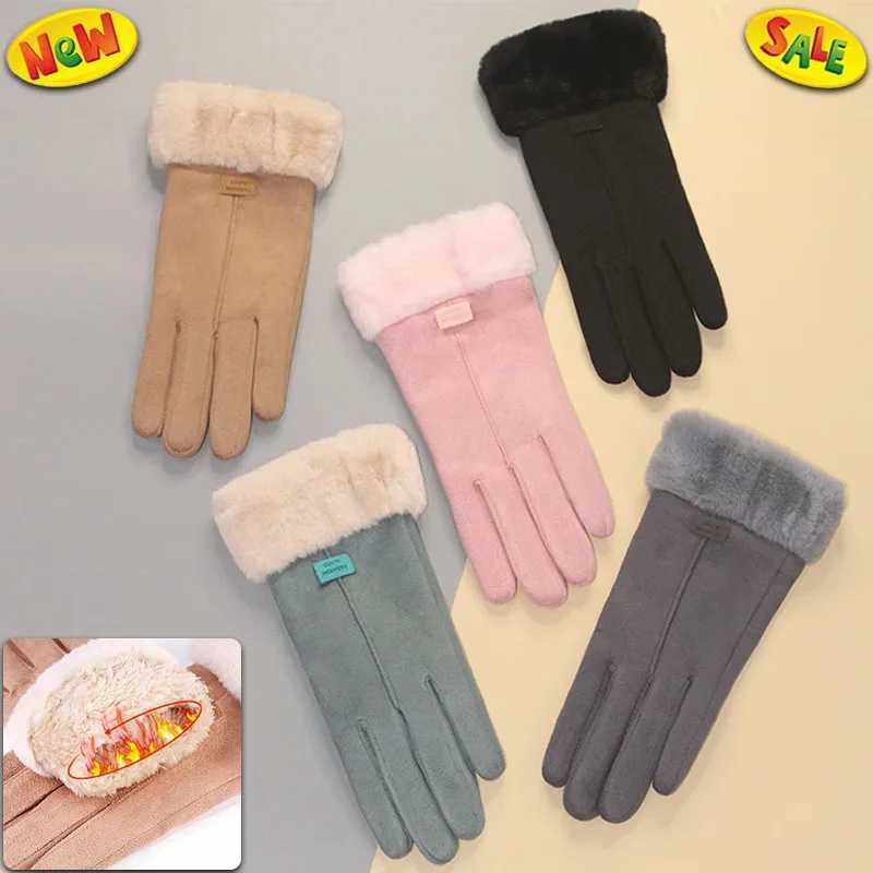 New winter fashion womens warm hands Gs cute plush windproof full finger Gs outdoor cycling sports warm touch screen Gs W241026