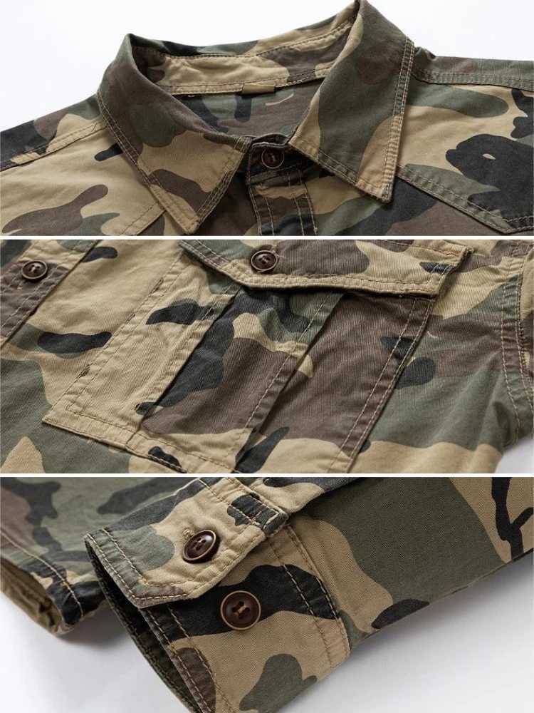 2024 New 95% Cotton Mens Shirt Camouflage Long Sleeve Shoulder Button Pocket Denim Loose Casual Work Jeans Shirt W241026