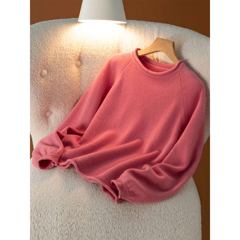Women Curl O-Neck Pullover Cashmere Sweater Spring Autumn Office Lady Simple Fashion 100% Merino Wool Knitwear Clothing