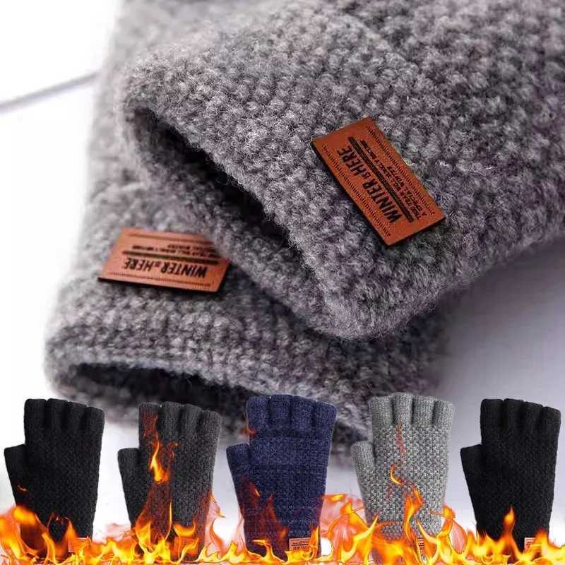 Mens Winter Finger Gs Half Finger Open Fleece Warmth Label Thick Elastic Outdoor Driving Gs W241026