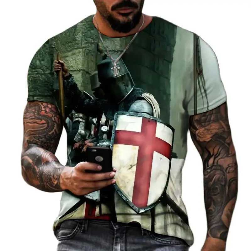 Summer Fashion Templar 3D Printed Mens T-shirt Strt Harajuku Cross T-shirt Mens Short Sleeve Oversized Retro Top W241026