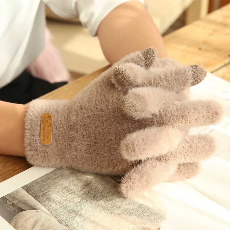 Knitted Gs Winter Warm Thick Screen Fur Gs Solid Gloves Phone Tablet Pad Womens Cashmere Wool G W241026