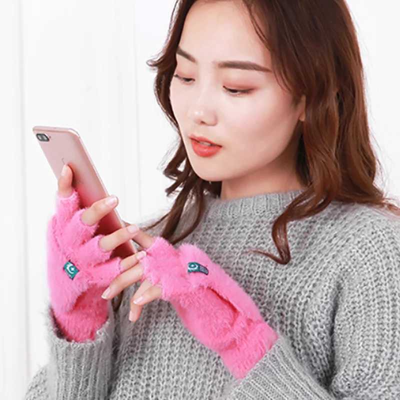 Plush Fingers Gs Womens Winter Gloves Soft and Warm Female Student Flip up Gs Outdoor Writing Gs Thick Protection W241026