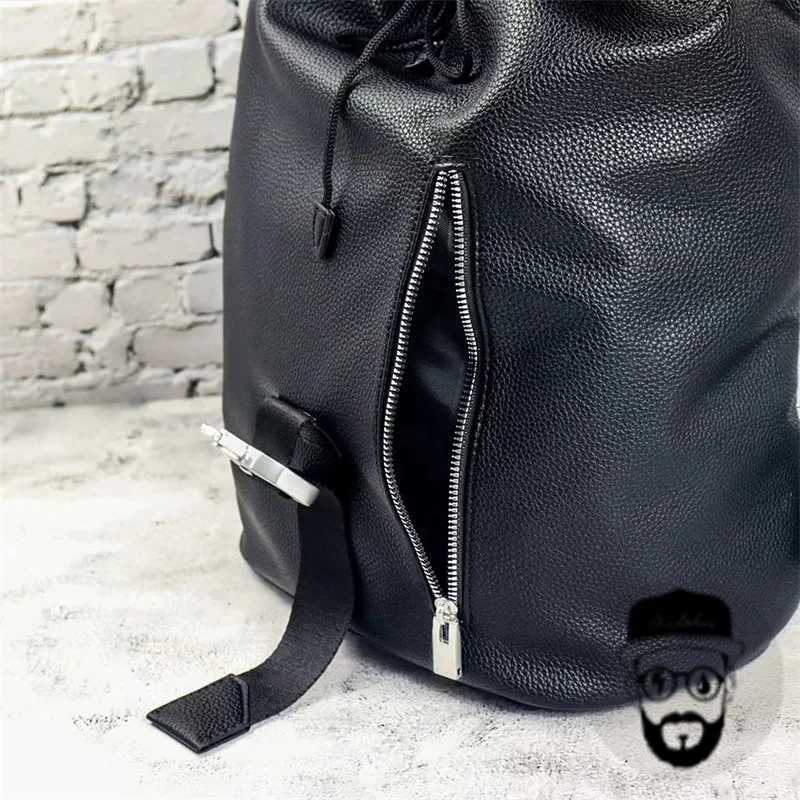 Black 1017 ALYX 9SM metal bucket leather backpack with large capacity and simple design ALYX backpackXJ241026