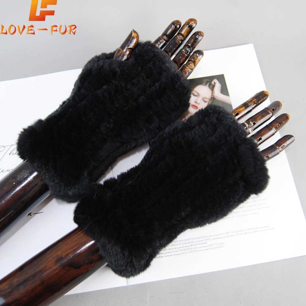 Hot selling winter womens natural Real Rex Rabbit Fur Gs with good elasticity knitted Rabbit Fur Mittens La Real Rex Rabbit Fur Gs W241026
