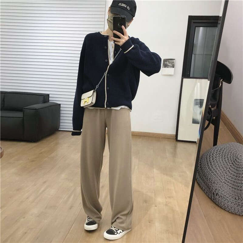Western Style Leisure Round Neck Cashmere Cardigan Female Autumn Winter Loose Knit Sweater Show Thin Wool Coat
