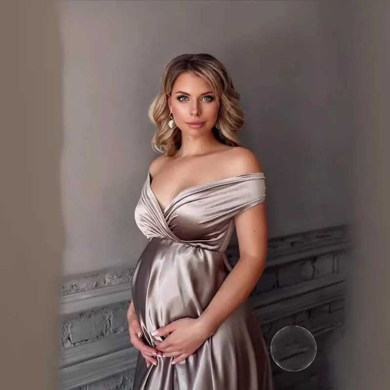 Pregnant photography loose low cut long dress shoulder V-neck dress formal pregnant dress W241026