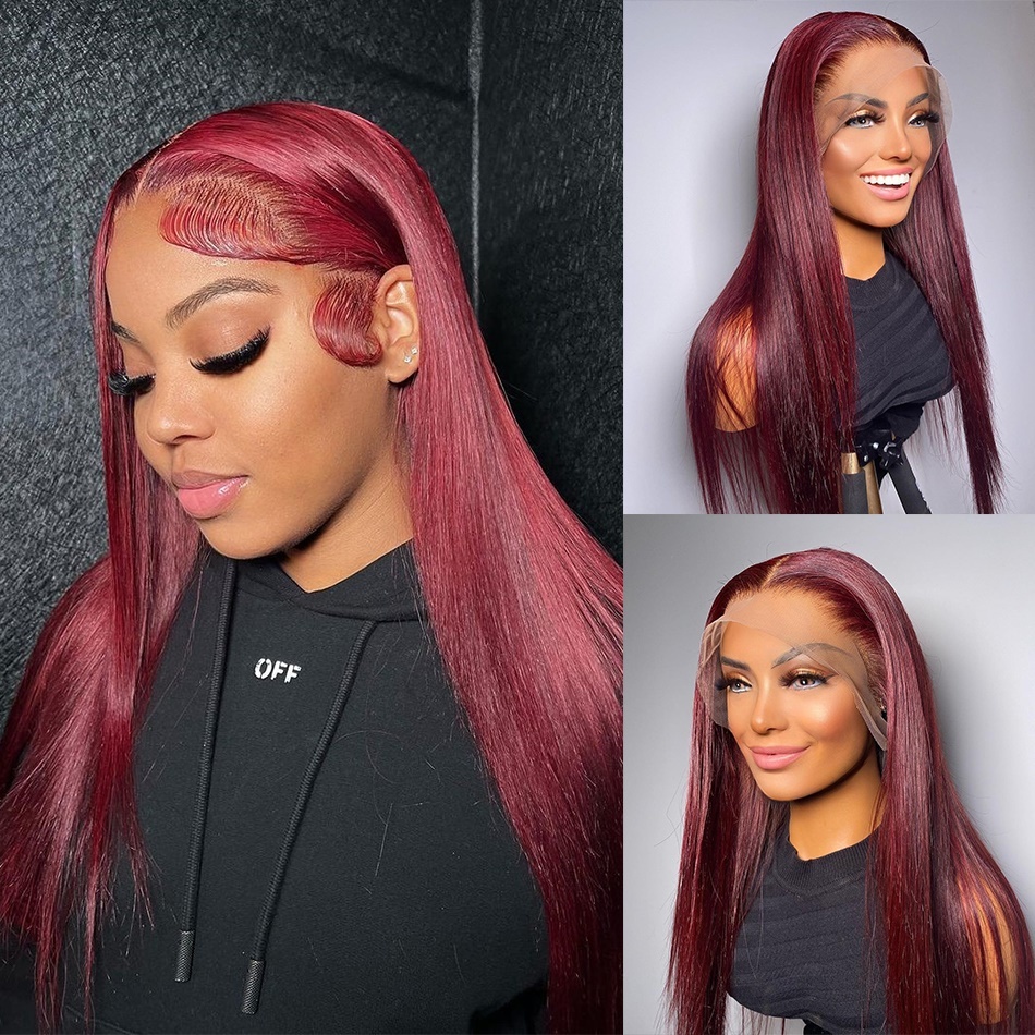 Wigg Red Straight Front Wigs Human Hair 99J Bury 13X4 13X6 Hd Lace Frontal Wig