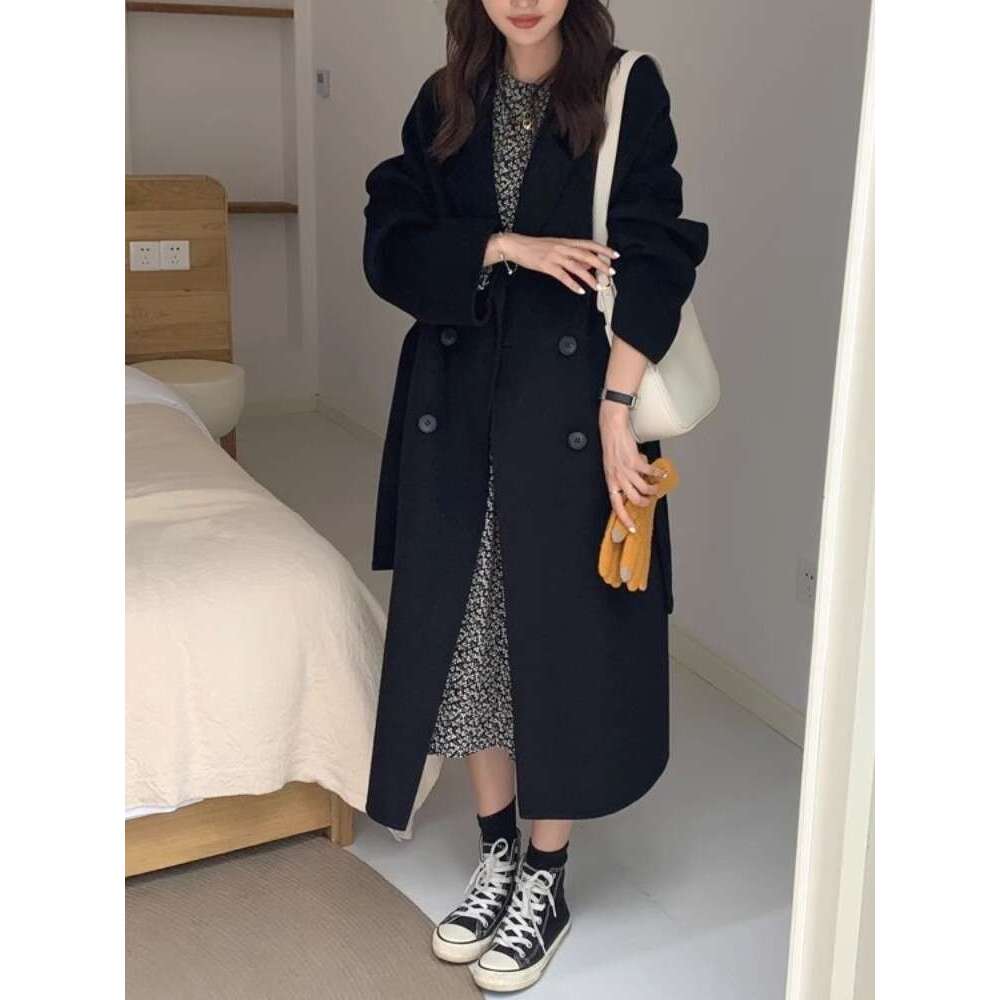 High End Double-Sided Cashmere Coat, Women's Autumn And Winter New Item, Korean Loose Woolen Mid Length Coat