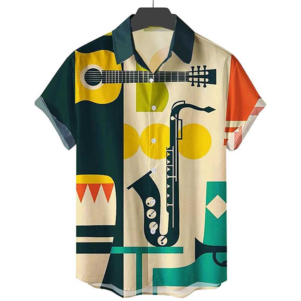 Mens Hawaiian Shirts For Men Casual Musical Instruments 3D Printed Shirts Loose Short-sleeve Beach Blouses Tops Mens Shirts W250627