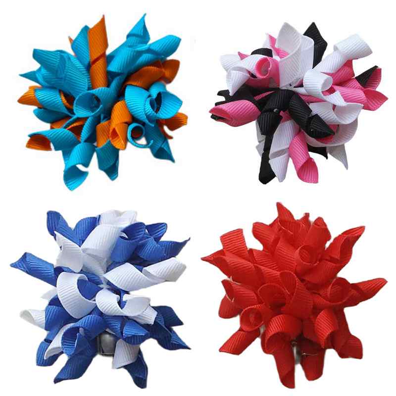 Free Shipping Baby Girl 2.5'' Korker Hair Bows Clips Hairbands Mix Hundreds Color Curly Grosgrain Ribbon Corker Bobbles Prevalent Hair Ties 