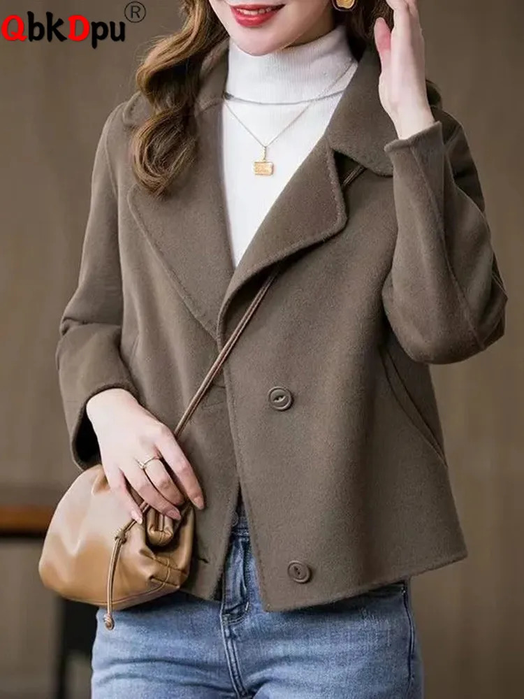 Winter Slim Short Woolen Coat Casual Women Thick Solid Wool Blend Overcoat Lapel Oversize Single Breasted Warm Outerwear 241025