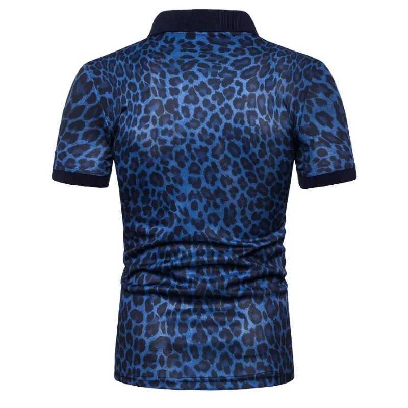 1 new mens fashion T-shirt leopard print short slip breathable lapel mens clothing W241026