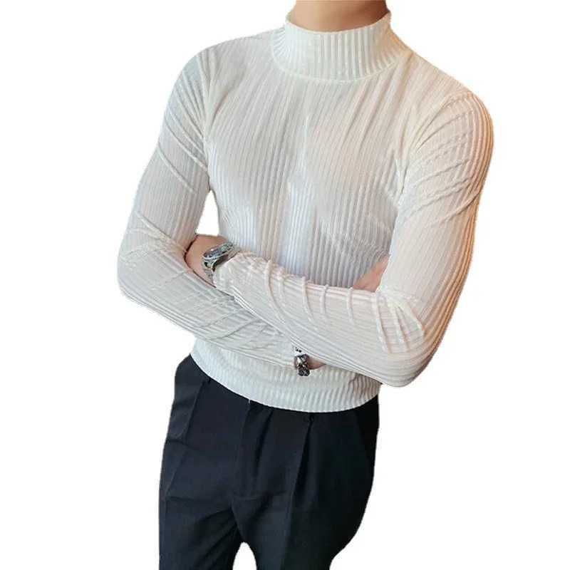 New gold velvet T-shirt mens clothing fashion trend mens luxury dance party long sleeved striped floral top W241026