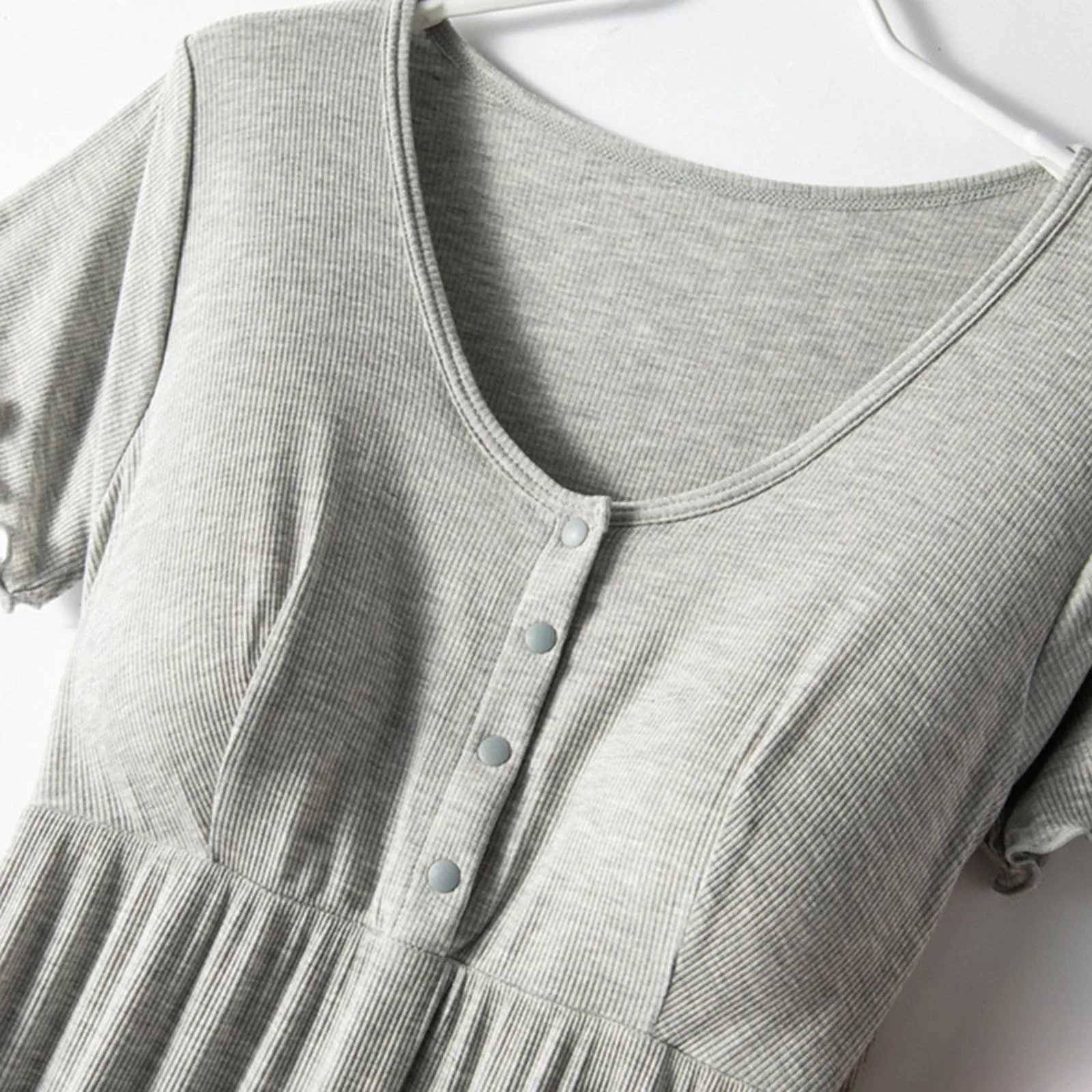 Soft cotton linen maternity dress thin round neck short sleeved maternity bra breathable care casual wear W241026