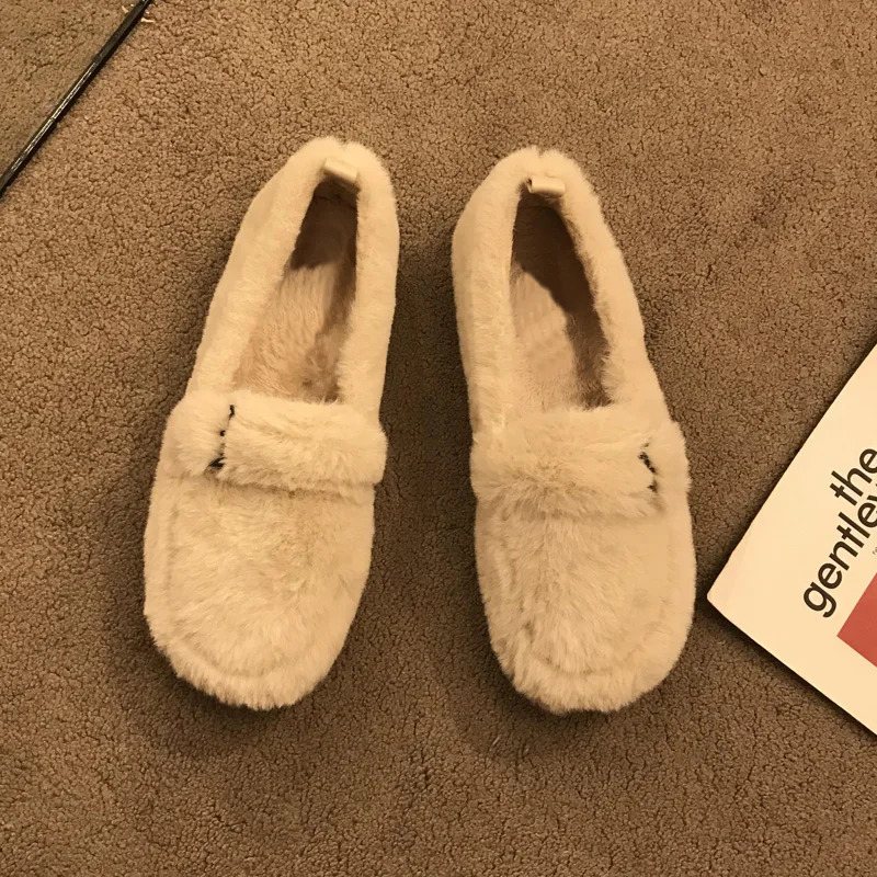 er Style Shoes Womens Fur Coat Winter Warm Plush Mocha sins Womens Elegant Fur Soft Sole Smooth Zapato De Mujer 241024