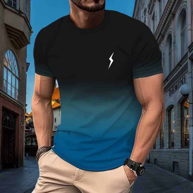 New summer mens graduate student color letter printed T-shirt casual short sleeved O-neck outdoor activity casual quick drying top W241026